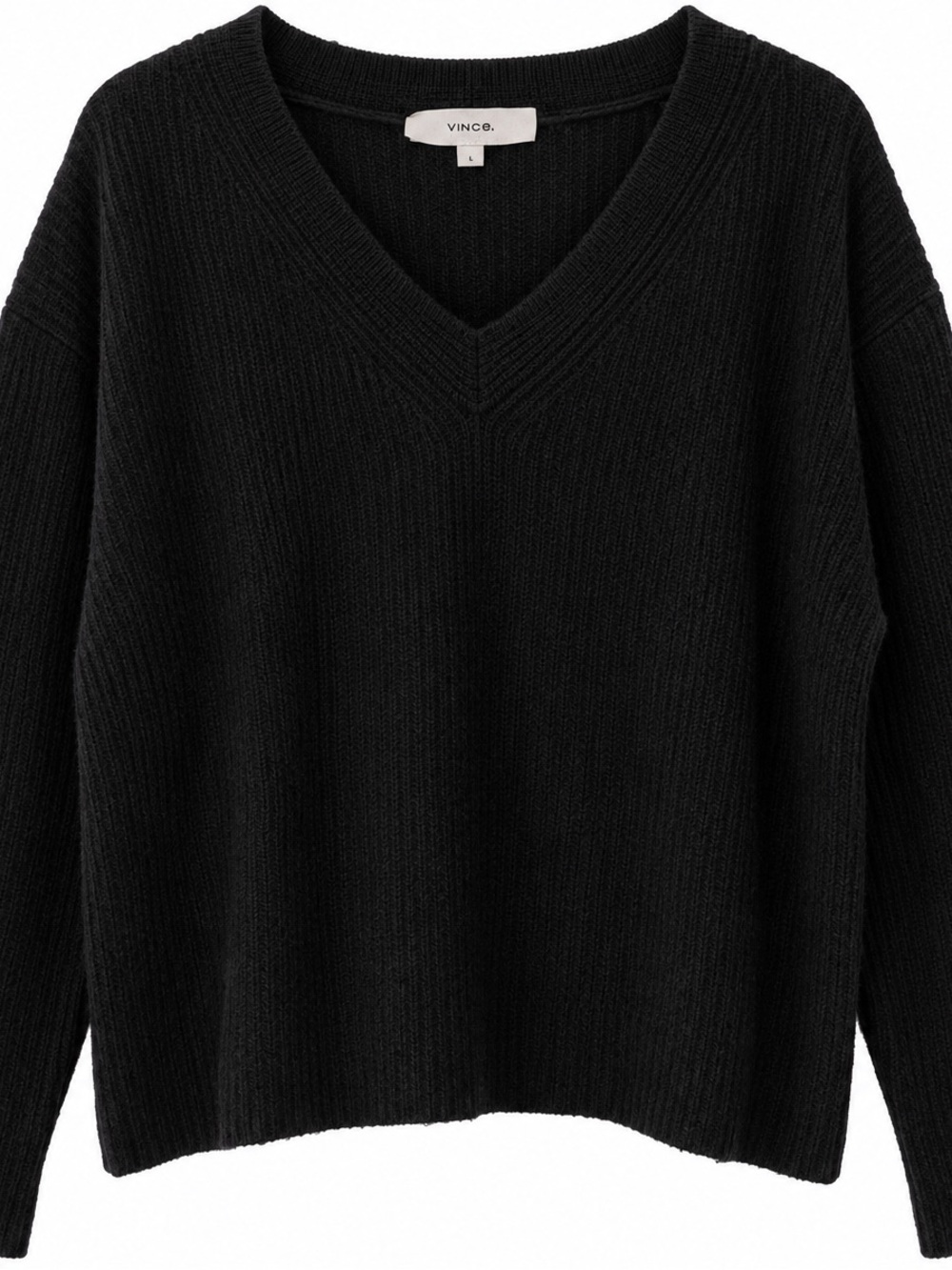 Vince Black Wool Cashmere V-Neck Ribbed Sweater Size L